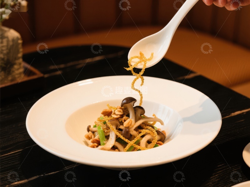 高清大图下载【趣麦麦图】精致美食：勺子舀起盘中佳肴