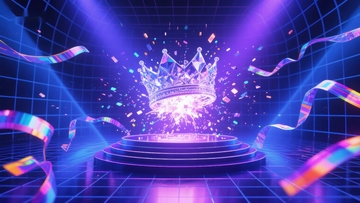 霓虹灯光下的皇冠庆典场景