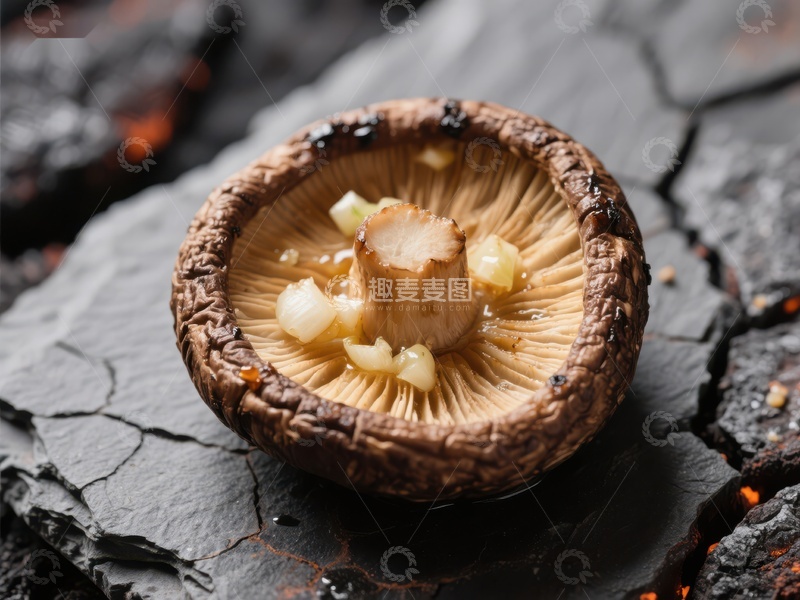 高清大图下载【趣麦麦图】烤制香菇配蒜粒特写