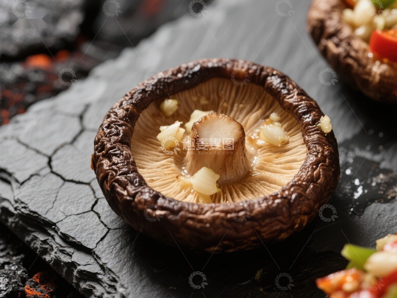 高清大图下载【趣麦麦图】烤香菇配蔬菜的美食特写