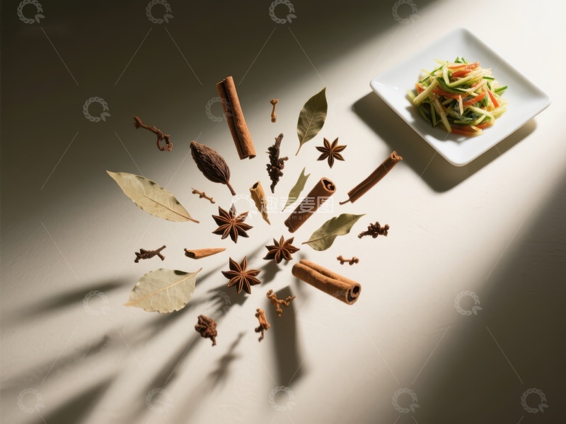 高清大图下载【趣麦麦图】香料与沙拉：光影下的美食艺术