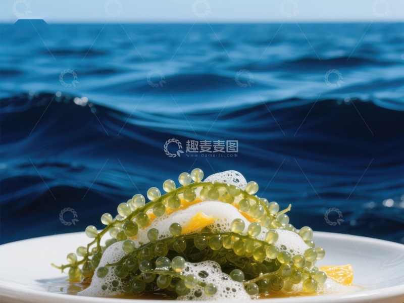 高清大图下载【趣麦麦图】-海葡萄配蛋黄，背景为海洋