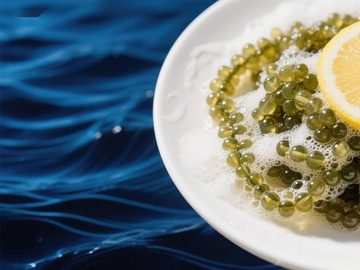 柠檬与胶囊在泡沫中的静物图