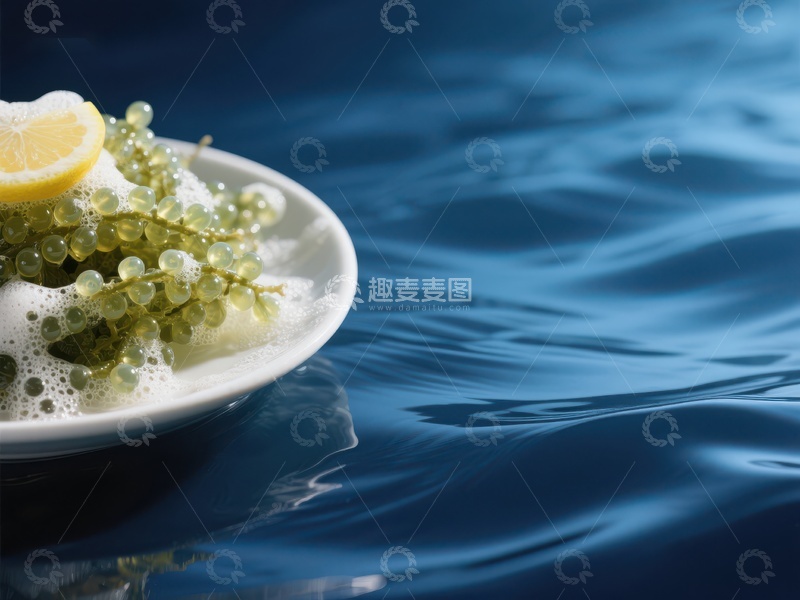 高清大图下载【趣麦麦图】柠檬葡萄盘置于水面