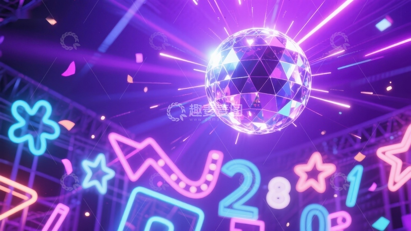 高清大图下载【趣麦麦图】霓虹灯下的璀璨迪斯科球