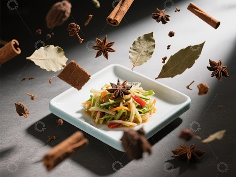 香料环绕的色彩蔬菜沙拉