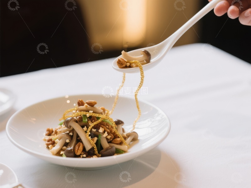 高清大图下载【趣麦麦图】精致美食：金丝面条与坚果搭配