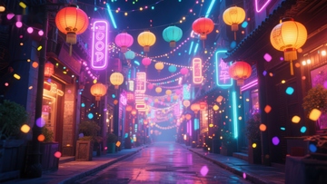 霓虹灯下的繁华夜市