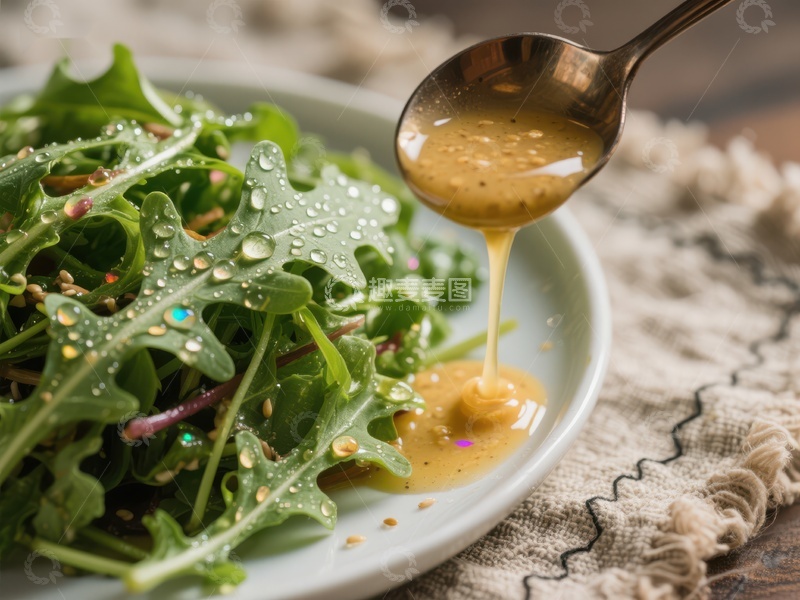 高清大图下载【趣麦麦图】新鲜沙拉淋上香浓酱汁