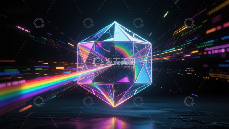 高清大图下载【趣麦麦图】霓虹光影中的几何立方体