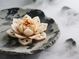 莲藕花式摆盘，淋酱点缀