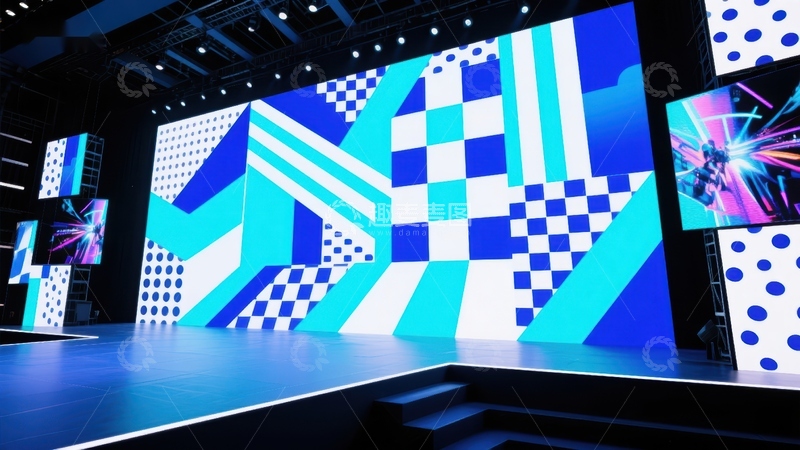 高清大图下载【趣麦麦图】蓝色几何图案的现代舞台设计