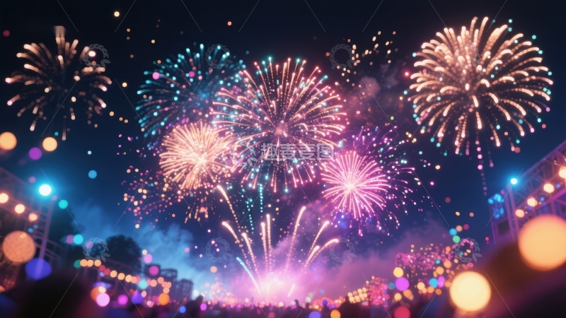 高清大图下载【趣麦麦图】夜空中的绚丽烟花表演