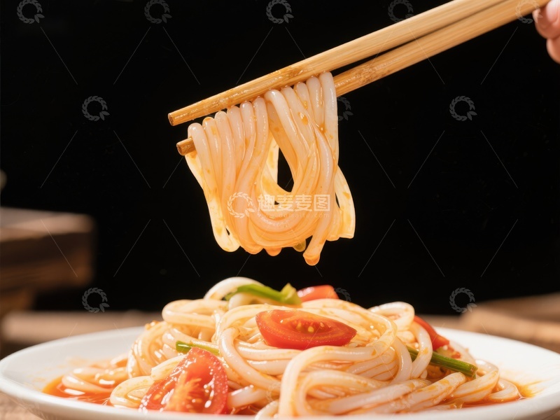 高清大图下载【趣麦麦图】筷子夹起爽滑面条，美味尽显