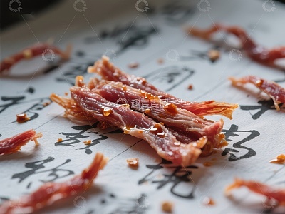 书法纸上的麻辣肉干