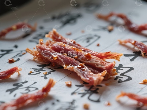 书法纸上的麻辣肉干