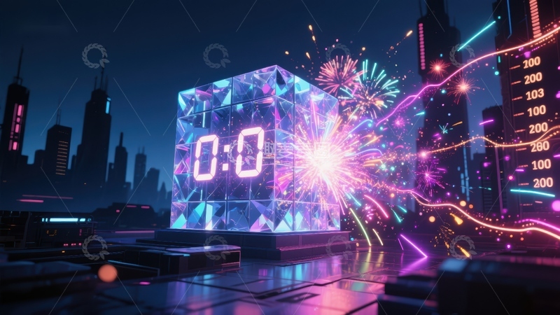 高清大图下载【趣麦麦图】未来城市夜景中的霓虹倒计时