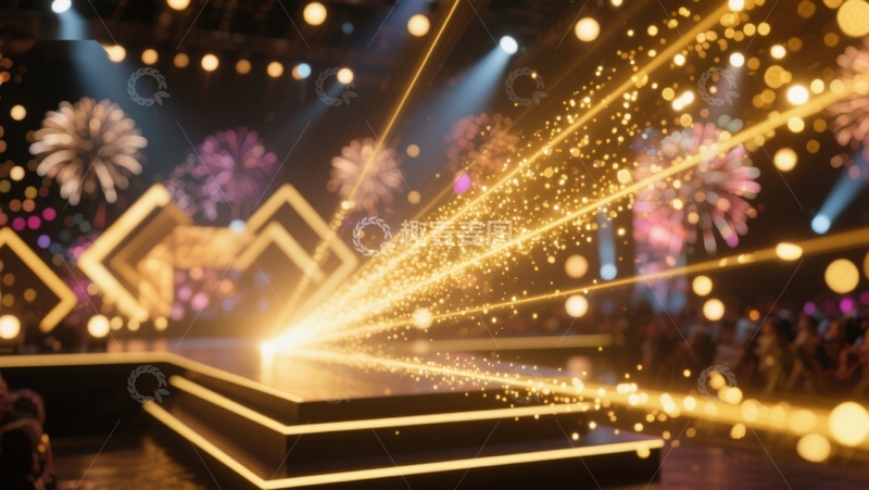 高清大图下载【趣麦麦图】舞台灯光与烟花的璀璨瞬间