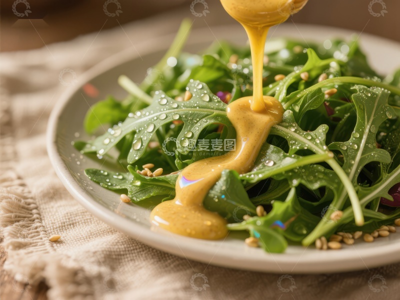 高清大图下载【趣麦麦图】新鲜沙拉淋上黄色酱汁