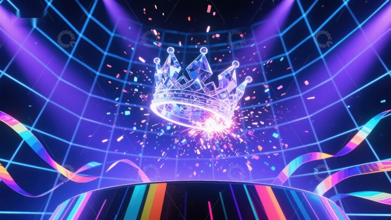 高清大图下载【趣麦麦图】霓虹皇冠：未来科技感舞台背景