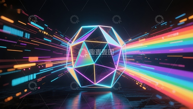 霓虹多面体与光束交织的未来场景