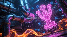 霓虹货币符号与工业管道