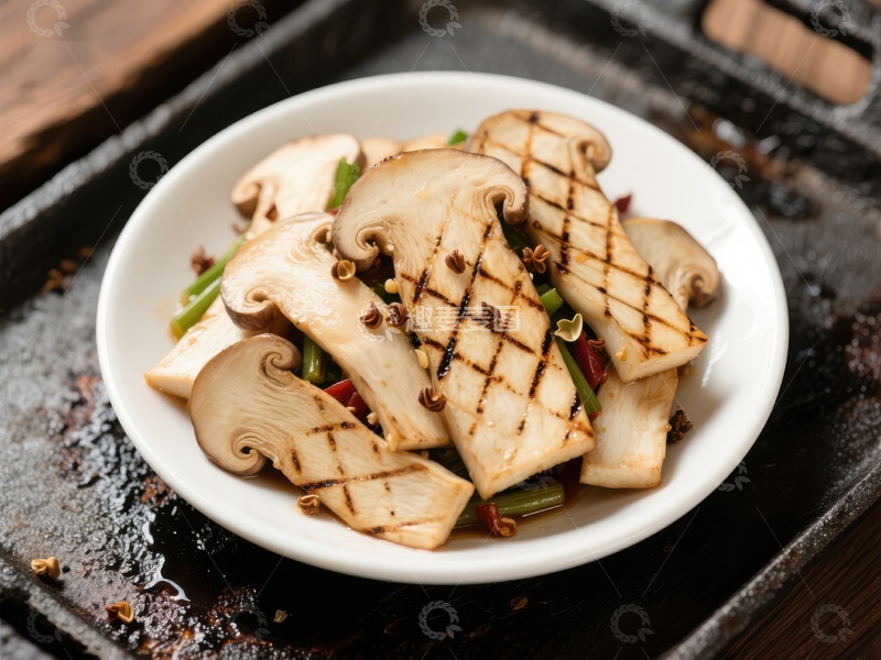 高清大图下载【趣麦麦图】-烤松茸配青椒，美味素食佳肴