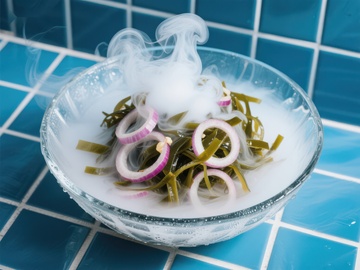海带洋葱泡菜，蒸汽袅袅