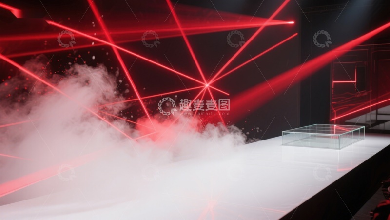 高清大图下载【趣麦麦图】红色激光与烟雾交织的现代舞台