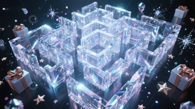 高清大图下载【趣麦麦图】晶莹剔透的立方体结构与节日礼物