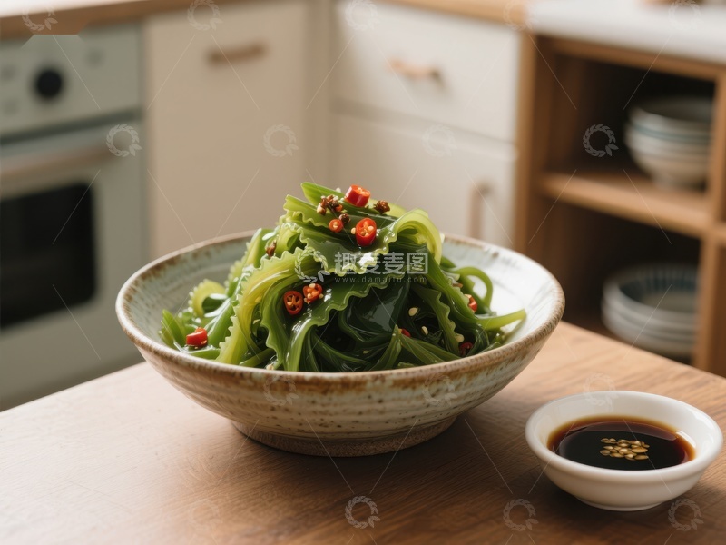 高清大图下载【趣麦麦图】凉拌海带丝配酱油碟