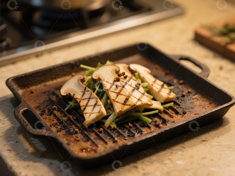 高清大图下载【趣麦麦图】烤盘上的美味菌类料理