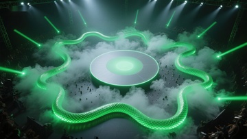 绿色光带环绕的圆形舞台