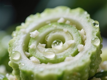 苦瓜切片螺旋造型，水珠点缀