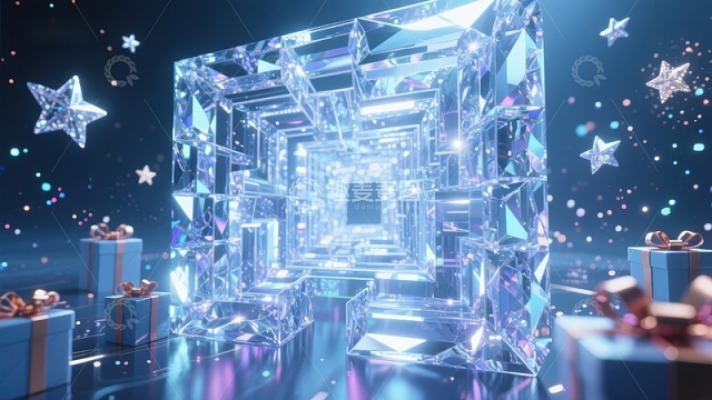 璀璨水晶立方体与节日礼物