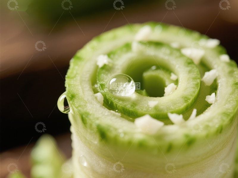 高清大图下载【趣麦麦图】-新鲜黄瓜卷配水珠与蒜末