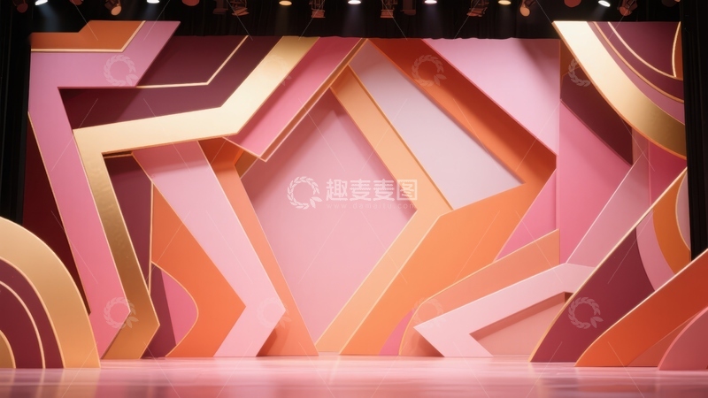 高清大图下载【趣麦麦图】粉色与橙色几何图案舞台背景