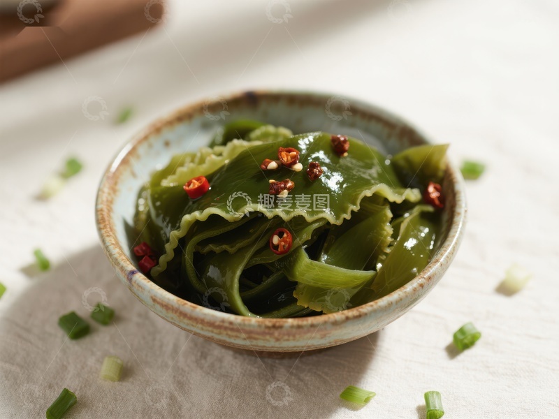 高清大图下载【趣麦麦图】海带拌辣椒，清新可口小菜