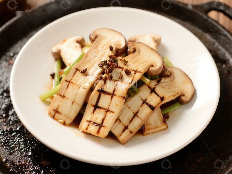 高清大图下载【趣麦麦图】烤松茸配青葱美食