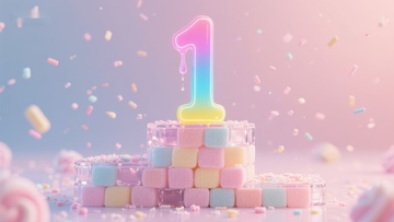 数字1与彩色方块的梦幻场景