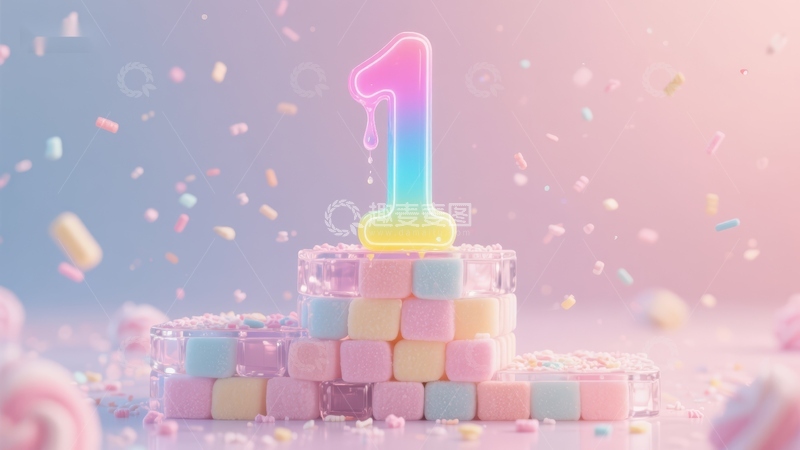 高清大图下载【趣麦麦图】数字1与彩色方块的梦幻场景