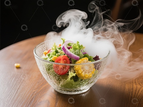 烟雾缭绕的清新蔬菜沙拉