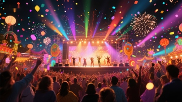 夜幕下的狂欢节舞台表演