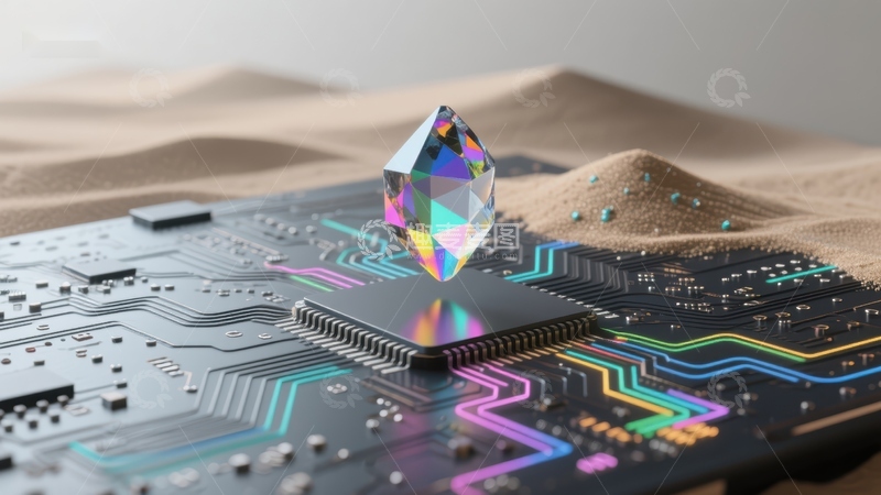 高清大图下载【趣麦麦图】晶莹钻石悬浮电路板之上