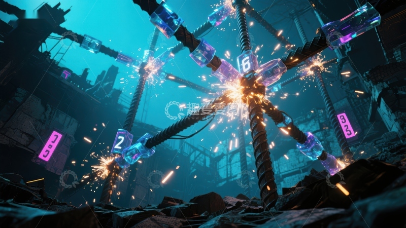 高清大图下载【趣麦麦图】未来工业火花四溅的机械装置