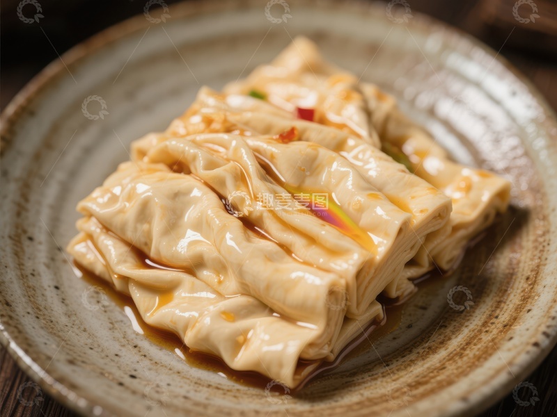 高清大图下载【趣麦麦图】酱汁淋面的豆腐皮卷