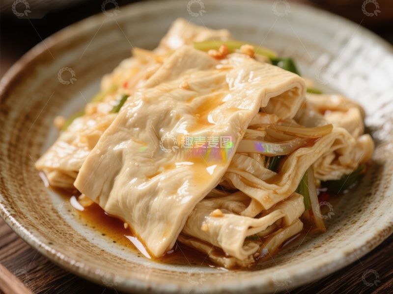 高清大图下载【趣麦麦图】美味豆皮卷蔬菜，酱汁浓郁