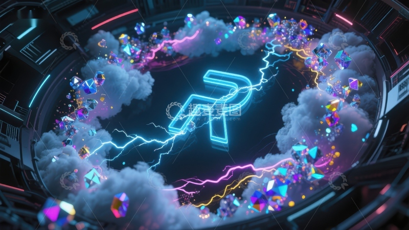 高清大图下载【趣麦麦图】霓虹符号与云彩中的闪电