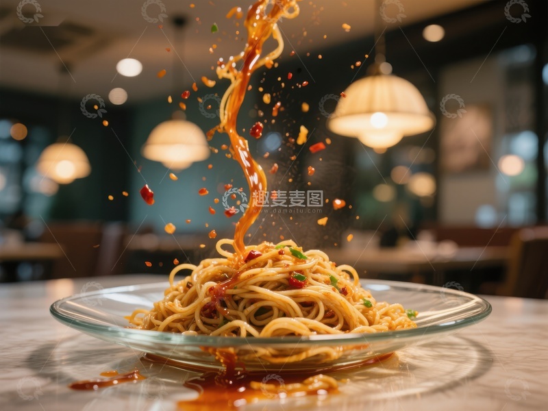 高清大图下载【趣麦麦图】热辣酱汁飞溅的意面