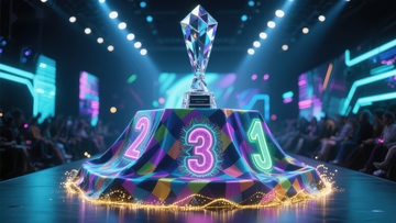 炫彩舞台上的奖杯与数字装饰